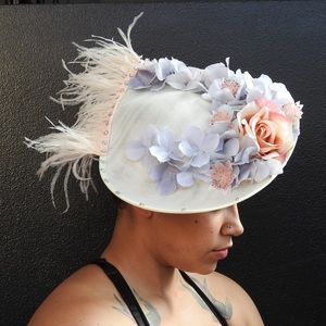 One of a kind pink and cream Derby hat fascinator